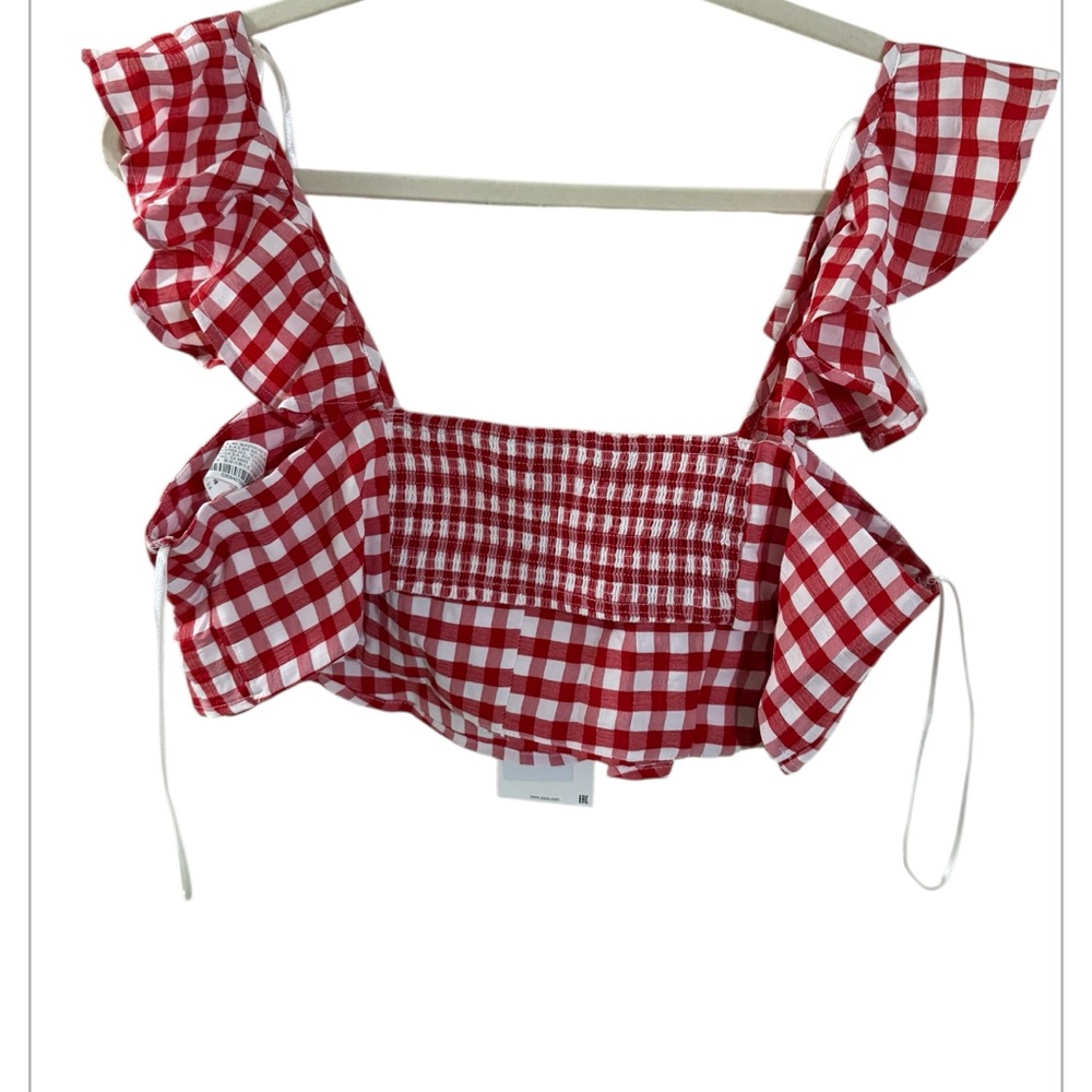 Zara Red Gingham Ruffle Crop Top - Picture 4 of 11